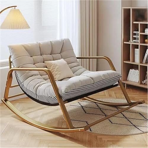AMAZWI Doppelter Bequemer Schaukelstuhl Schlafzimmer mit Gepolstertem, Atmungsaktivem Schaukelstuhl Wohnzimmer Mit Armlehnen, Liegestuhl Garten Im Freien(Grey,Golden feet) von AMAZWI