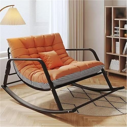 AMAZWI Doppelter Bequemer Schaukelstuhl Schlafzimmer mit Gepolstertem, Atmungsaktivem Schaukelstuhl Wohnzimmer Mit Armlehnen, Liegestuhl Garten Im Freien(Orange,Black feet) von AMAZWI