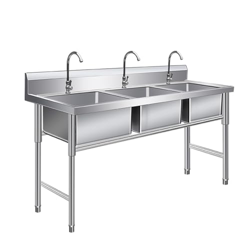 AMAZWI Edelstahlspüle mit Drei Fächern Freistehendes Spülbecken,Gewerbliche Küchenspüle Mit Drei Becken For Waschen(120X60cm/47.2X23.6in) von AMAZWI