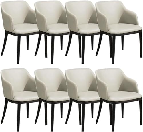 AMAZWI Esszimmer Küchensessel-Set mit 8 Stück,Wohnzimmerstühle Mattiertem Leder Metallbeine Eisen Loungesessel Theke Freizeitstuhl for Büro Lounge Esszimmer Küche Schlafzimmer(Creamy White) von AMAZWI