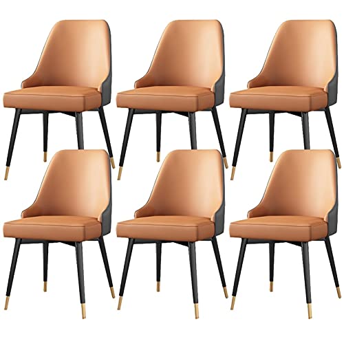 AMAZWI Esszimmerstühle, 6er-Set, Küchen- und Wohnzimmerstühle, Kunstleder, mattes Leder, Akzentstühle, wasserdicht, PU-Leder, Seitenstuhl mit Metallbeinen (Orange) von AMAZWI