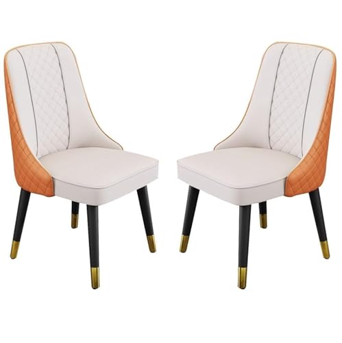 AMAZWI Esszimmerstühle 2er-Set Künstliche Mikrofaser-Leder for Küche, Wohnzimmer Lounge Thekenstühle Holzbeine Rückenlehne for Büro, Lounge, Esszimmer Küche(White+orange) von AMAZWI