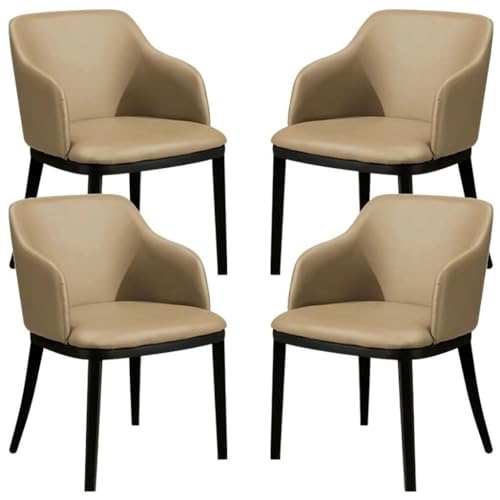 AMAZWI Esszimmerstühle Kunstleder 4er-Set Metall-Eisenbeine, Küchen-Empfangsstuhl Theken-Lounge-Freizeitsessel(Khaki) von AMAZWI