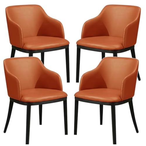 AMAZWI Esszimmerstühle Mattem Kunstleder 4er-Set Metall-Eisenbeine Küchen-Empfangsstuhl Theken-Lounge-Freizeitsessel for Büro, Lounge, Esszimmer, Küche(Orange) von AMAZWI