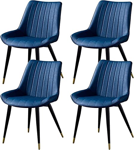 AMAZWI Esszimmerstühle PU-Leder 4er-Set mit Metallbeinen Rückenlehne Esszimmerstühle Retro-Wohnzimmer-Schlafzimmer-Balkonstuhl(Blue) von AMAZWI