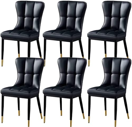 AMAZWI Esszimmerstühle PU-Leder 6er-Set,Bürostühle Küche,Wohnzimmer, Gepolsterte Küchenstühle Mit Hoher Rückenlehne, Gepolsterte Sitze Und Metallfüße(Black Noir) von AMAZWI