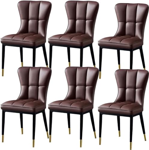 AMAZWI Esszimmerstühle PU-Leder 6er-Set,Bürostühle Küche,Wohnzimmer, Gepolsterte Küchenstühle Mit Hoher Rückenlehne, Gepolsterte Sitze Und Metallfüße(Brown Marron) von AMAZWI