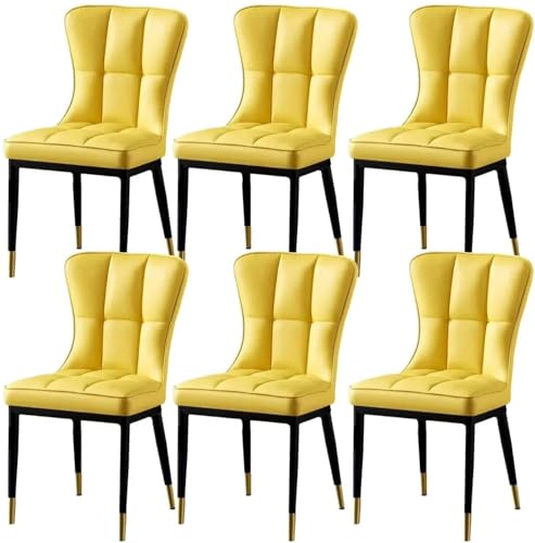 AMAZWI Esszimmerstühle PU-Leder 6er-Set,Bürostühle Küche,Wohnzimmer, Gepolsterte Küchenstühle Mit Hoher Rückenlehne, Gepolsterte Sitze Und Metallfüße(Yellow Jaune) von AMAZWI