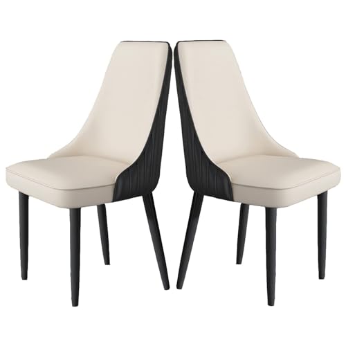 AMAZWI Esszimmerstühle Pu-Leder 2er-Set Gepolsterte Küchenstühle Akzentstühle Beistellstuhl mit Hoher Rückenlehne Und Metallbeinen for Wohnzimmer/Esszimmer/Schlafzimmer/Restaurant(Beige4) von AMAZWI