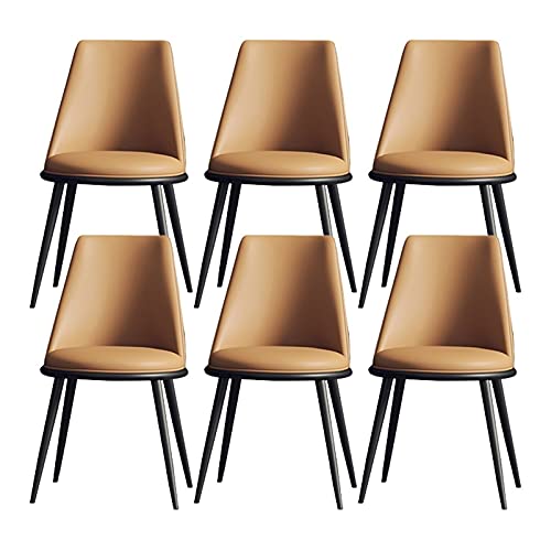 AMAZWI Esszimmerstühle Set mit 6 modernen gepolsterten Akzentstühlen mit weichem PU-Leder Kissen und Metallbeinen (Kamel, schwarze Füße) von AMAZWI