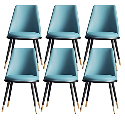 AMAZWI Esszimmerstühle Set mit 6 modernen gepolsterten Akzentstühlen mit weichem PU-Leder Kissen und Metallbeinen (blau, schwarz goldfarbene Füße) von AMAZWI