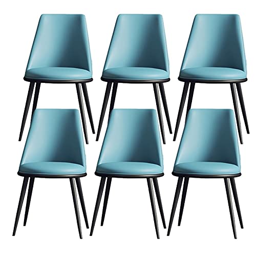 AMAZWI Esszimmerstühle Set mit 6 modernen gepolsterten Akzentstühlen mit weichem PU-Leder Kissen und Metallbeinen (blau, schwarze Füße) von AMAZWI