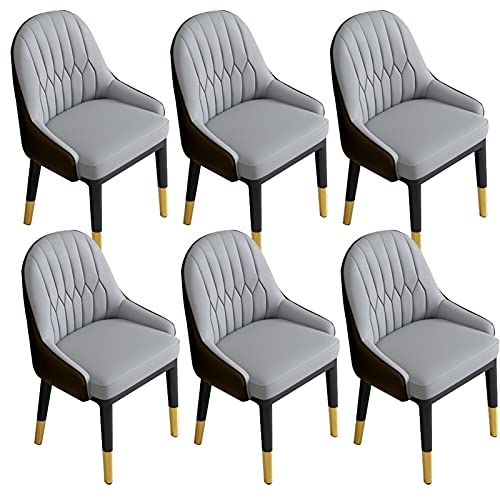 AMAZWI Esszimmerstühle aus Kunstleder, modern, hohe Rückenlehne, weicher Sitz, Wohnzimmerstühle mit Metallbeinen, Büro-Lounge-Stuhl, Grau + Dunkelbraun, 6 Stück von AMAZWI