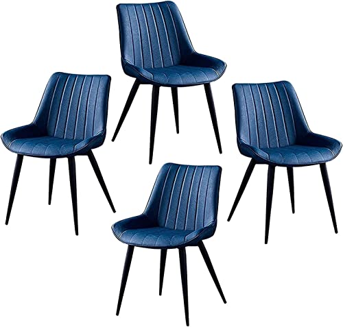 AMAZWI Esszimmerstühle aus Kunstleder, schmiedeeiserne Hockerbeine, Esszimmerstühle, Wohnzimmer, Schlafzimmer, Balkonstuhl (blau), 4 Stück von AMAZWI