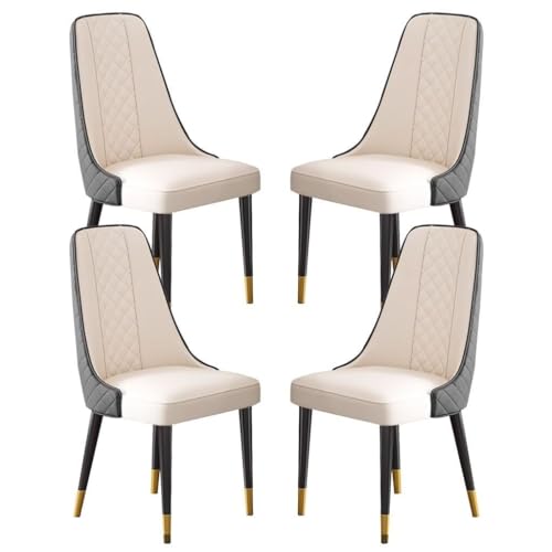 AMAZWI Esszimmerstuhl 4er-Set Beistellstühle Küche Und Wohnzimmer Modernes Nappaleder Gepolsterter Weicher Sitz mit Hoher Rückenlehne, Stabile Metallbeine(Black+beige White) von AMAZWI