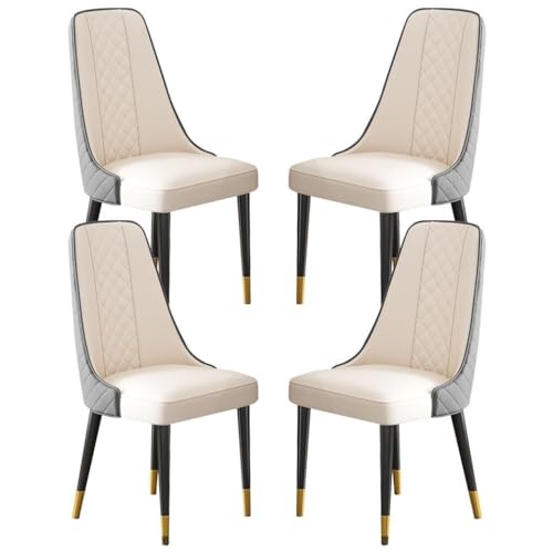 AMAZWI Esszimmerstuhl 4er-Set Beistellstühle Küche Und Wohnzimmer Modernes Nappaleder Gepolsterter Weicher Sitz mit Hoher Rückenlehne, Stabile Metallbeine(Deep Gray+beige White) von AMAZWI