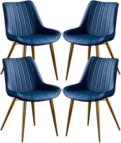 AMAZWI Esszimmerstuhl PU-Leder 4er-Set,Küchenstuhl Mit Goldenen Metallbeinen Und Rückenlehnen for Lounge-Eckstühle, Empfangsstühle(Blue) von AMAZWI