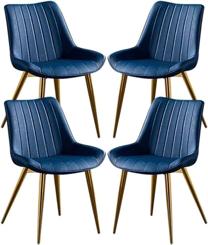 AMAZWI Esszimmerstuhl-Set PU-Leder 4er-Set Küchenstuhl mit Goldenen Metallbeinen Und Rückenlehnen for Eckstühle Wohnzimmer Empfangsstühle(Blue) von AMAZWI