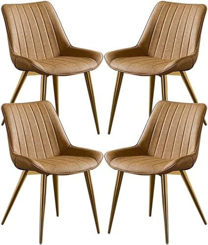 AMAZWI Esszimmerstuhl-Set PU-Leder 4er-Set Küchenstuhl mit Goldenen Metallbeinen Und Rückenlehnen for Eckstühle Wohnzimmer Empfangsstühle(Brown) von AMAZWI