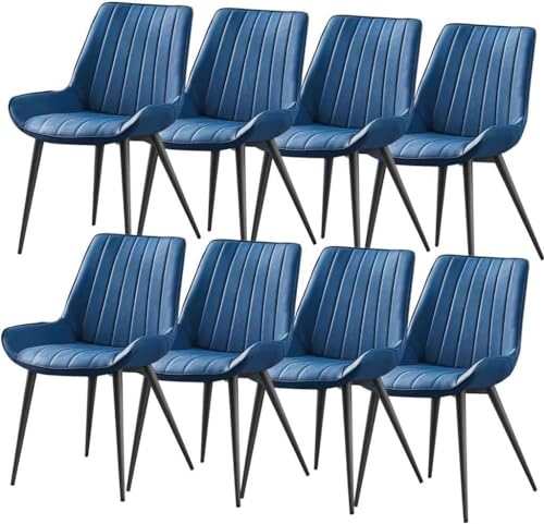 AMAZWI Esszimmerstuhl-Set PU-Leder 8er-Set Küchen-Seitenstuhl Lounge-Thekenstühle Wohnzimmer Stabile Metallbeine(Blue,Black Leg) von AMAZWI
