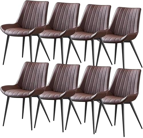 AMAZWI Esszimmerstuhl-Set PU-Leder 8er-Set Küchen-Seitenstuhl Lounge-Thekenstühle Wohnzimmer Stabile Metallbeine(Brown,Black Leg) von AMAZWI