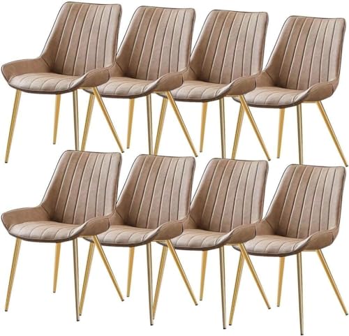 AMAZWI Esszimmerstuhl-Set PU-Leder 8er-Set Küchen-Seitenstuhl Lounge-Thekenstühle Wohnzimmer Stabile Metallbeine(Khaki,Gold Leg) von AMAZWI