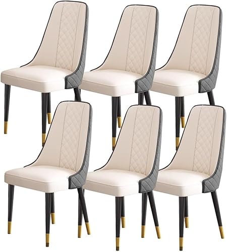 AMAZWI Esszimmerstuhl-Set mit 6 Stühlen Küche Wohnzimmer Lounge Theke Modernes Nappaleder Hohe Rückenlehne, Gepolsterter Weicher Sitz, Holzbeine(Black+beige White) von AMAZWI