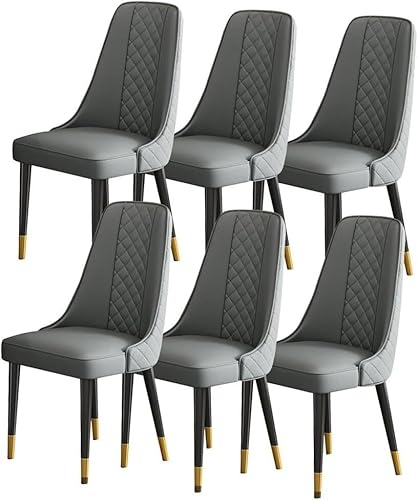 AMAZWI Esszimmerstuhl-Set mit 6 Stühlen Küche Wohnzimmer Lounge Theke Modernes Nappaleder Hohe Rückenlehne, Gepolsterter Weicher Sitz, Holzbeine(Deep Gray) von AMAZWI