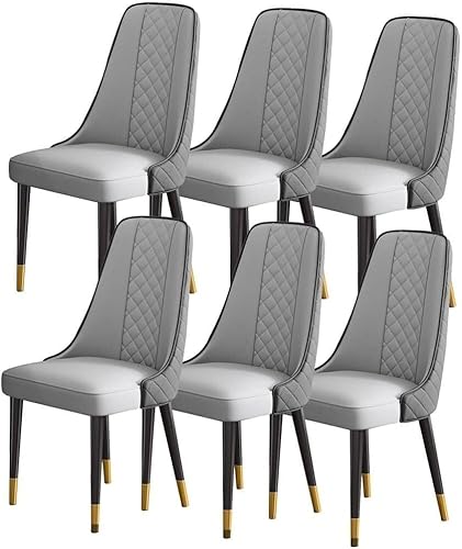 AMAZWI Esszimmerstuhl-Set mit 6 Stühlen Küche Wohnzimmer Lounge Theke Modernes Nappaleder Hohe Rückenlehne, Gepolsterter Weicher Sitz, Holzbeine(Deep Gray+Light Gray) von AMAZWI