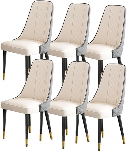 AMAZWI Esszimmerstuhl-Set mit 6 Stühlen Küche Wohnzimmer Lounge Theke Modernes Nappaleder Hohe Rückenlehne, Gepolsterter Weicher Sitz, Holzbeine(Deep Gray+beige White) von AMAZWI