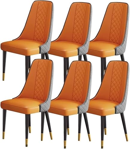 AMAZWI Esszimmerstuhl-Set mit 6 Stühlen Küche Wohnzimmer Lounge Theke Modernes Nappaleder Hohe Rückenlehne, Gepolsterter Weicher Sitz, Holzbeine(Deep Gray+orange) von AMAZWI