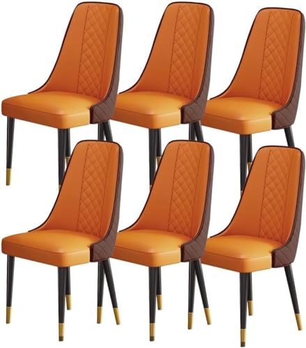 AMAZWI Esszimmerstuhl-Set mit 6 Stühlen Küche Wohnzimmer Lounge Theke Modernes Nappaleder Hohe Rückenlehne, Gepolsterter Weicher Sitz, Holzbeine(Orange) von AMAZWI