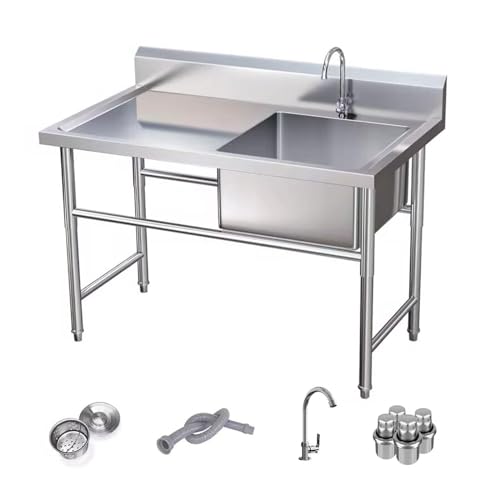AMAZWI Freistehende Küchenspüle Edelstahl Einkammer-Werkbank mit Abflusshahn for Gewerbliche Restaurants(Left Platform,39.4 * 19.7 * 31.5in) von AMAZWI