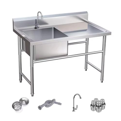AMAZWI Freistehende Küchenspüle Edelstahl Einkammer-Werkbank mit Abflusshahn for Gewerbliche Restaurants(Right Platform,39.4 * 19.7 * 31.5in) von AMAZWI