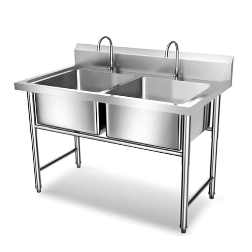 AMAZWI Freistehendes Edelstahlspülbecken mit Doppelbecken Gewerblichen Gebrauch for Innen- Und Außenbereich, Garage, Restaurant, Küche, Wäscherei(120cm) von AMAZWI