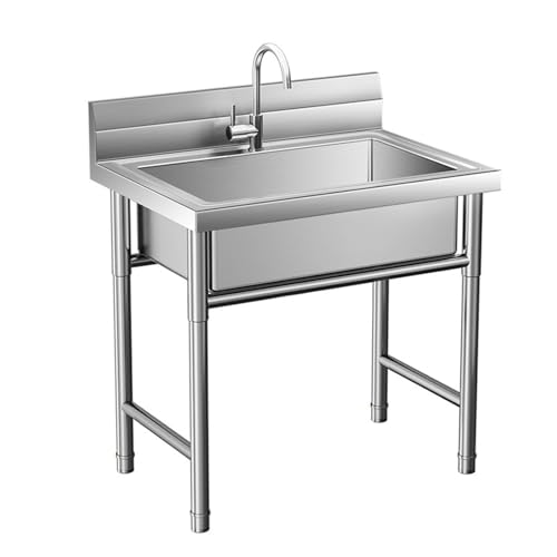 AMAZWI Freistehendes Spülbecken Edelstahl mit Einzelbecken Spülbecken Küche mit Wasserhahn for Waschküche Und Badezimmer(60 * 60 * 80cm) von AMAZWI