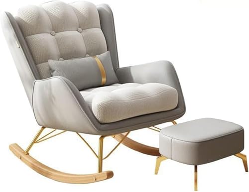 AMAZWI Freizeit-Schaukelstuhl-Und Fußhocker-Set Mid-Century-Liegestuhl mit Lendenkissen, Gepolsterter Breiter Sitz for Wohnzimmer(Light Grey 1,Ottoman) von AMAZWI