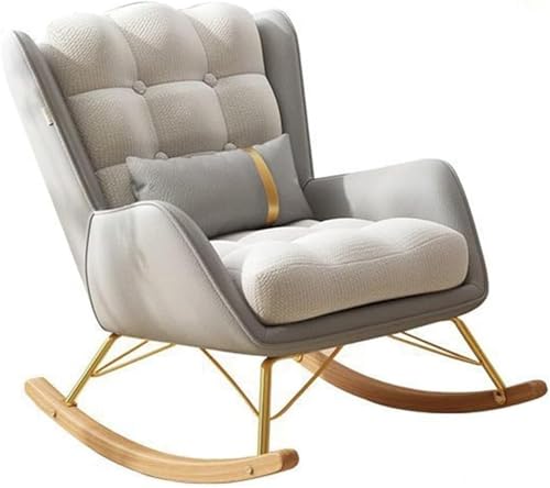 AMAZWI Freizeit-Schaukelstuhl-Und Fußhocker-Set Mid-Century-Liegestuhl mit Lendenkissen, Gepolsterter Breiter Sitz for Wohnzimmer(Light Grey 1,Without) von AMAZWI
