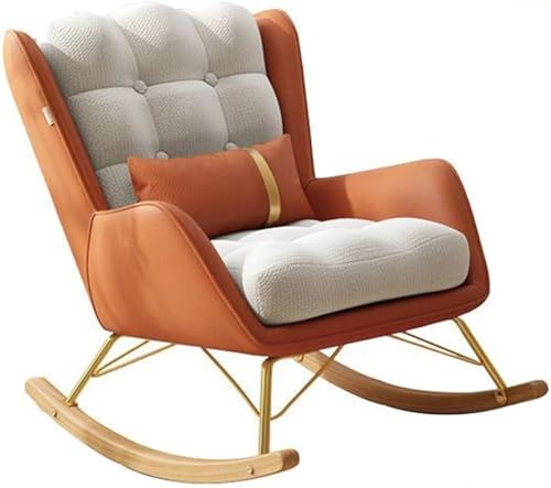 AMAZWI Freizeit-Schaukelstuhl-Und Fußhocker-Set Mid-Century-Liegestuhl mit Lendenkissen, Gepolsterter Breiter Sitz for Wohnzimmer(Orange 1,Without) von AMAZWI