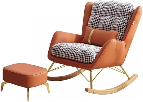 AMAZWI Freizeit-Schaukelstuhl-Und Fußhocker-Set Mid-Century-Liegestuhl mit Lendenkissen, Gepolsterter Breiter Sitz for Wohnzimmer(Orange 2,Ottoman) von AMAZWI