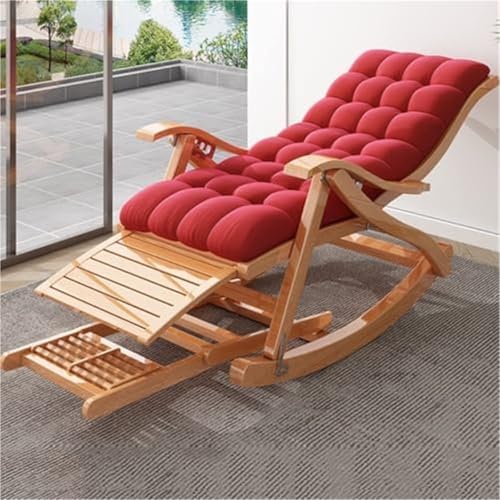 AMAZWI Gepolsterter Schaukelstuhl Klappstuhl Gartenliegestuhl Terrassenstuhl Freizeitstuhl Mit Fußmassageplatte Gepolsterter Gemütlicher Sessel Mit Gleitern(D) von AMAZWI