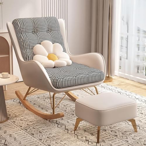 AMAZWI Gepolsterter Schaukelstuhl Moderner Schaukelstuhl mit Hoher Rückenlehne Und Armlehnen,Schaukelsessel for Wohnzimmer Schlafzimmer(Off White) von AMAZWI