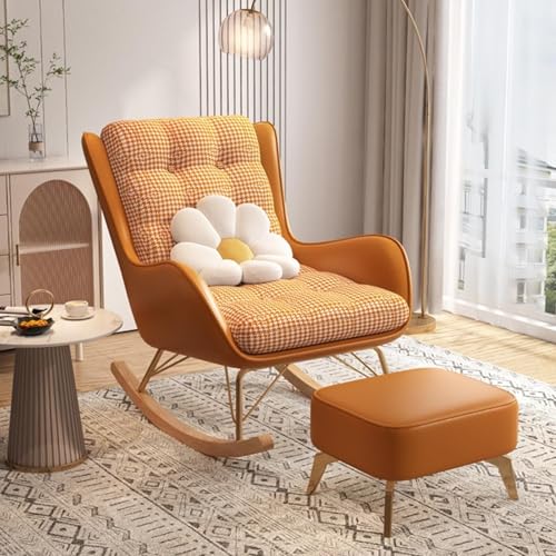AMAZWI Gepolsterter Schaukelstuhl Moderner Schaukelstuhl mit Hoher Rückenlehne Und Armlehnen,Schaukelsessel for Wohnzimmer Schlafzimmer(Orange) von AMAZWI