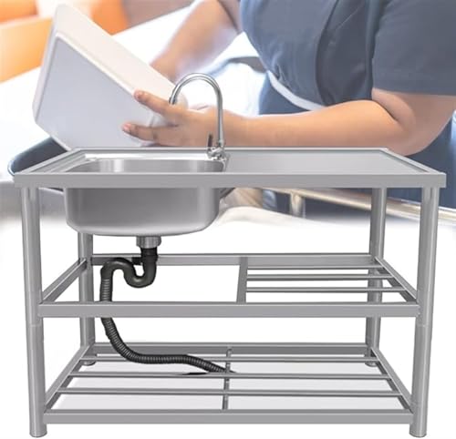 AMAZWI Independent praktische Küchenspüle, 80 cm/90 cm/100 cm/120 cm, Edelstahl, Einzelbecken mit Wasserhahn, für den Innen- und Außenbereich (90 cm) von AMAZWI