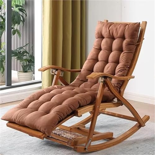 AMAZWI Klappbarer Liegeschaukelstuhl mit Fußstütze Weich Gepolsterter Faulenzerstuhl for Balkon Poolrand Hinterhof Freizeitstuhl Mit Holzsockel for Senioren, Ergonomisches Design(Brown) von AMAZWI