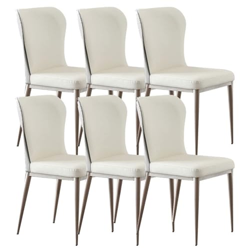 AMAZWI Küchen Beistellstühle Mikrofaser-Leder 6er-Set Ergonomischer Sitz Stabile Esszimmerstühle mit Metallbeinen Karbonstahl for Büro Lounge Esszimmer Küche Schlafzimmer(Goddess White) von AMAZWI
