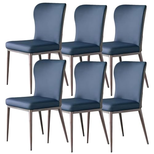 AMAZWI Küchen Beistellstühle Mikrofaser-Leder 6er-Set Ergonomischer Sitz Stabile Esszimmerstühle mit Metallbeinen Karbonstahl for Büro Lounge Esszimmer Küche Schlafzimmer(Navy Blue) von AMAZWI
