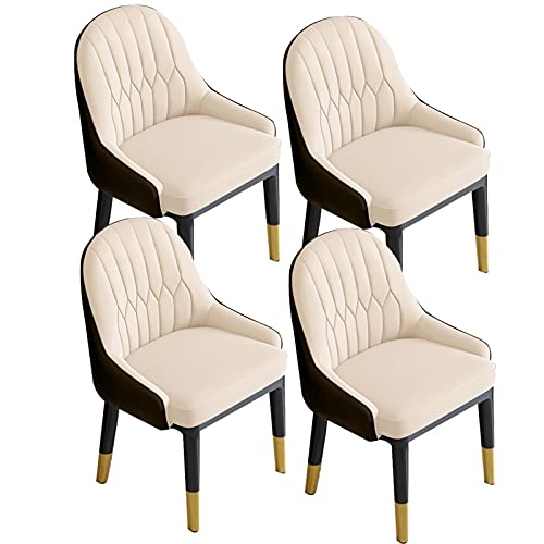 AMAZWI Küchen-Esszimmerstühle, modernes Kunstleder, Akzentstühle, hohe Rückenlehne, weicher Sitz, Wohnzimmerstühle mit Metallbeinen, Büro-Lounge-Stuhl, Beige + Dunkelbraun, 4 Stück von AMAZWI