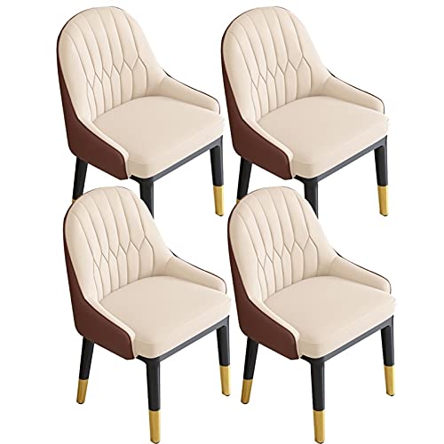 AMAZWI Küchen-Esszimmerstühle, modernes Kunstleder, Akzentstühle, hohe Rückenlehne, weicher Sitz, Wohnzimmerstühle mit Metallbeinen, Büro-Lounge-Stuhl, Beige + Kaffeebraun, 4 Stück von AMAZWI