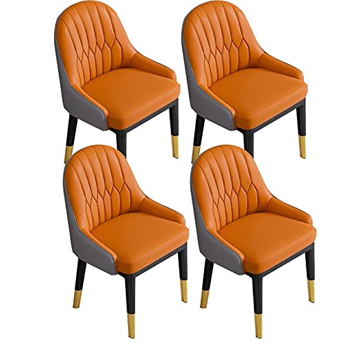 AMAZWI Küchen-Esszimmerstühle, modernes Kunstleder, Akzentstühle, hohe Rückenlehne, weicher Sitz, Wohnzimmerstühle mit Metallbeinen, Büro-Lounge-Stuhl, Orange + Grau, 4 Stück von AMAZWI